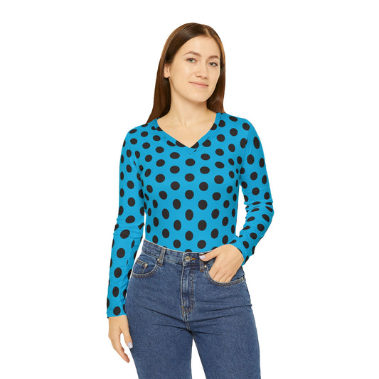 Maglietta a maniche lunghe con scollo a V a pois da donna, top casual, maglietta elegante, regalo per lei, abbigliamento quotidiano, abbigliamento con stampa a pois